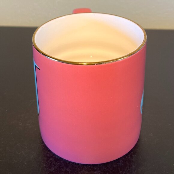 OPALHOUSE Letter J  Initial Monogram Pink & Metallic Gold Ceramic Mug ~ Ribbed - Picture 3 of 11